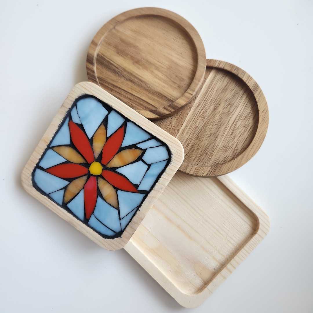 Wood Coasters with Glass Mosaic